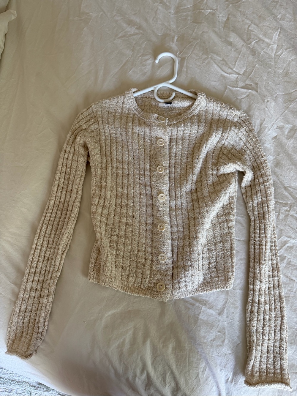 Universal Thread Cream Ribbed Button Cardigan